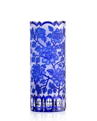Bohemia Crystal Hand cut vase Wild Rose Blue 300mm - 1