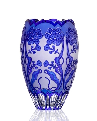 Bohemia Crystal Hand cut vase Art Nouveau Blue 305mm - 1