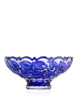 Bohemia Crystal Hand cut bowl Leaves Blue 305mm - 1