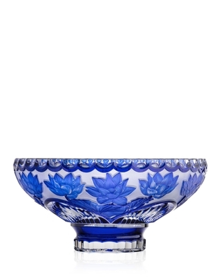 Bohemia Crystal Hand cut bowl Lotus Blue 305mm - 1