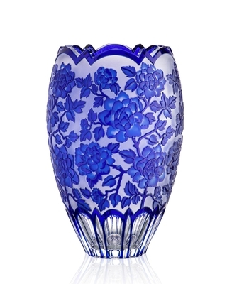 Bohemia Crystal Hand cut vase Wild Rose Blue 305mm - 1