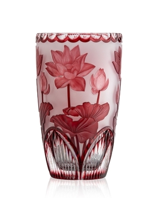 Bohemia Crystal Hand cut vase Lotus Ruby 305mm - 1