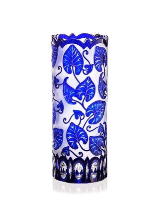Bohemia Crystal Leaf Hand Cut Vase 300mm - Blue - 1