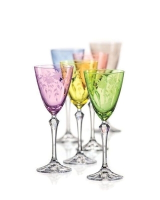 Bohemia Crystal Farbige Gläser für Wein Floral 250 ml (Set mit 6 Stück)