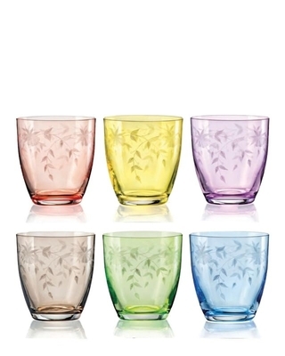 Bohemia Crystal Floral Colored and Fine Cut Whiskey Tumbler 300ml (set of 6 pcs)