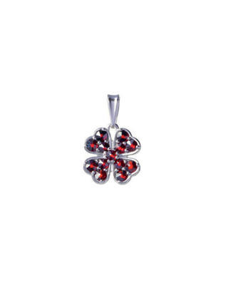 Silver pendant with Czech garnet Four-leaf clover - 1