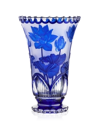 Bohemia Crystal Ručně broušená váza Lotos Modrá 305mm - 1