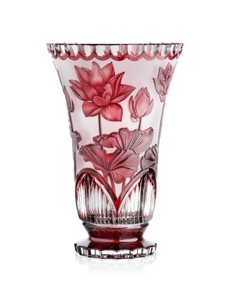 Bohemia Crystal Hand cut vase Lotos Ruby 305mm - 1