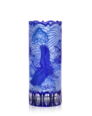 Bohémia Crystal Ručne brúsená váza Cranes Modrá 300mm - 1