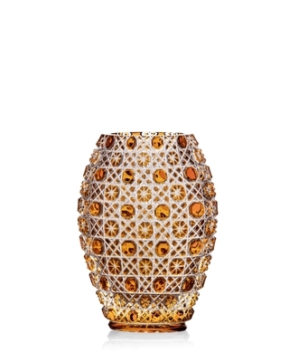Bohemia Crystal Hand cut vase Osmihran Amber 205mm - 1