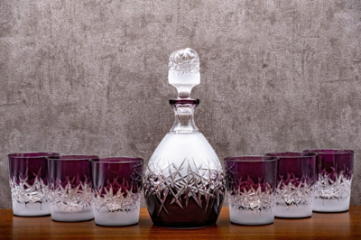Bohemia Crystal Whiskey set Hoarfrost purple (1 decanter + 6 glasses) - 2