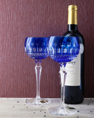 Bohemia Crystal Hand Cut wine glasses Tomy blue 190 ml (set of 6) - 2