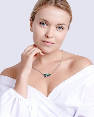 Bohemia Crystal necklace Flying Gem by Veronika, hummingbird with Czech Preciosa crystal - 2