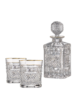 Bohemia Crystal hand cut whiskey set Felicie Line Gold (1 carafe + 2 whiskey glasses) - 2