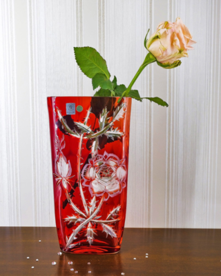 Bohemia Crystal Cut vase Rose 255 mm red - 3