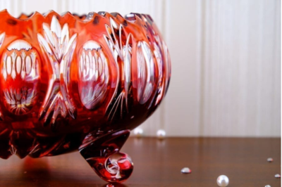 Bohemia Crystal Cut bowl Dandelion 230mm red - 3