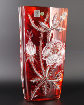 Bohemia Crystal Broušená váza Rose 255 mm červená - 4