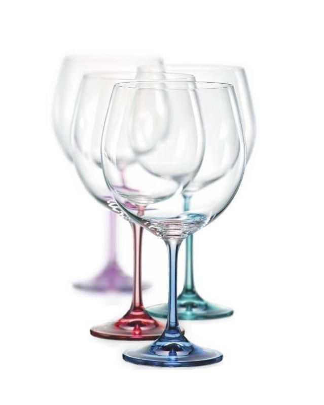 CRYSTAL RED WINE GLASSES COLOR LINES DESIGN - Bohemia Crystal - Original  crystal from Czech Republic.